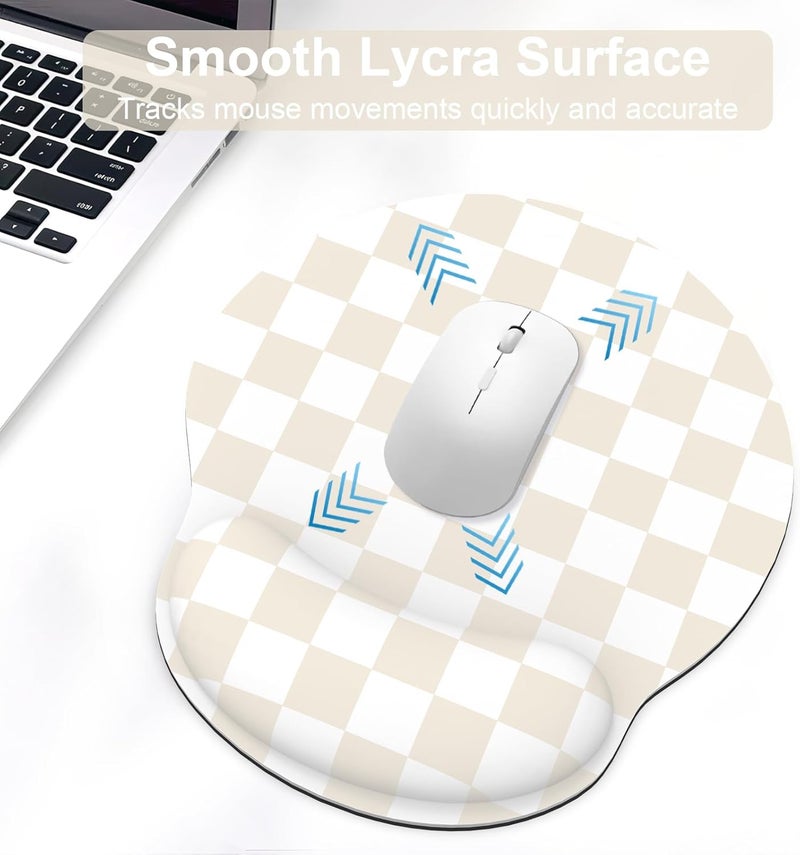 JIGOO Ergonomic Mouse Pad with Wrist Rest and Keyboard Wrist Rest, Mousepad and Keyboard Pad, Non-Slip Rubber Base, Pain Relief, Mouse Pad with Wrist Support for Gaming, Computer, Office, Beige Checkered - Image 3